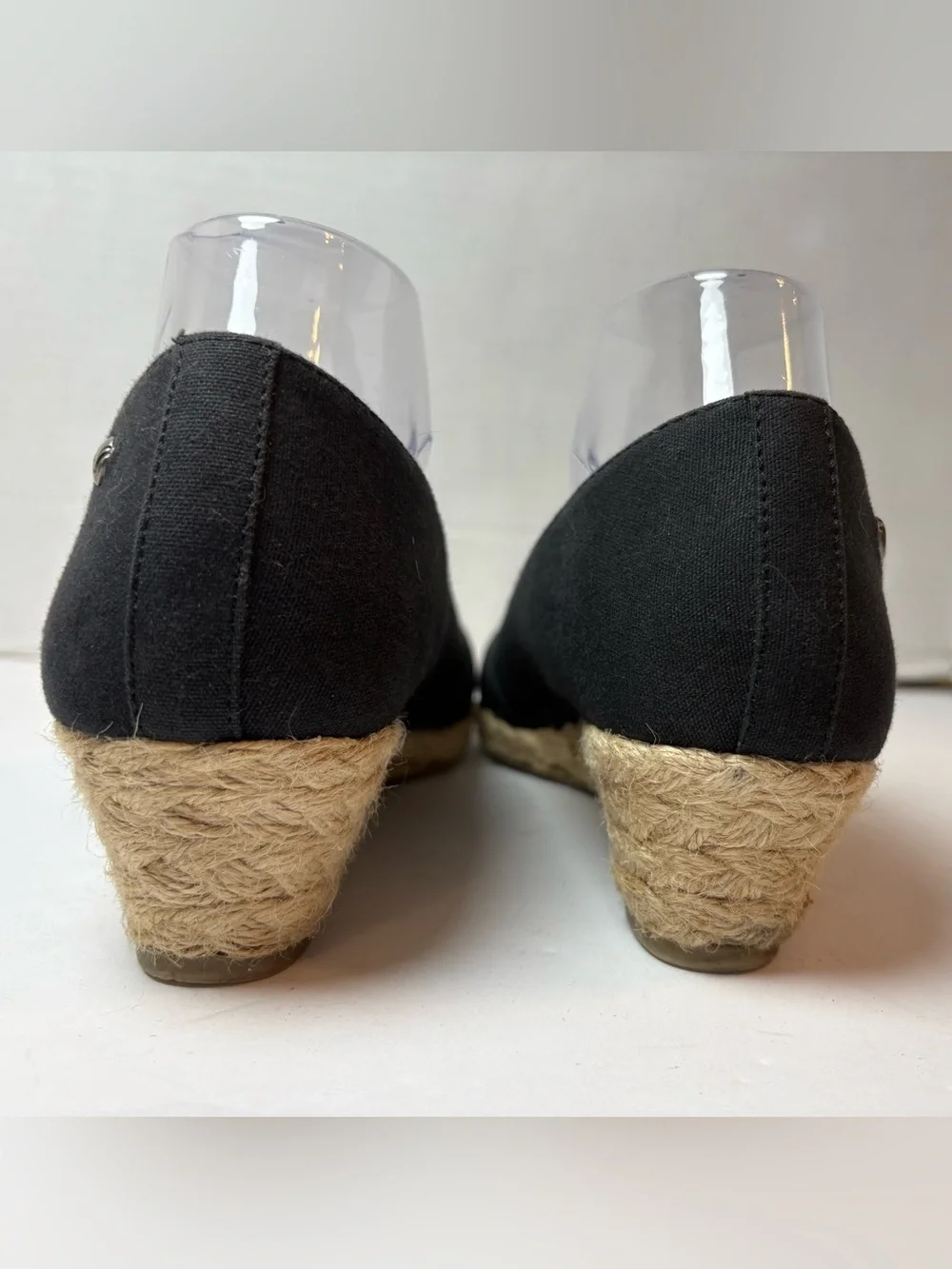 Life Stride Black Peep-Toe Espadrilles Wedge Heels Size 7